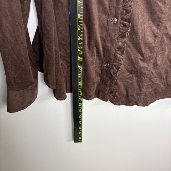 Susan Graver Womens Top XL Brown Faux Suede Button Ruffle Western Country Ranch - Picture 9 of 12